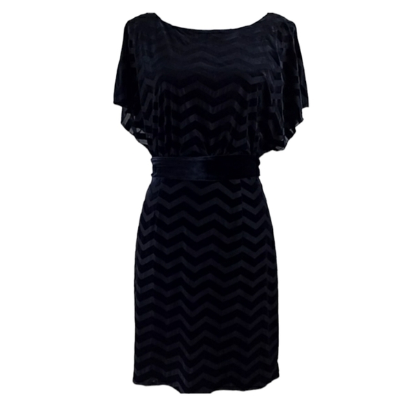 WHBM~Size XS~Black w/Zigzag Texture Belted Dress. - Picture 2 of 12
